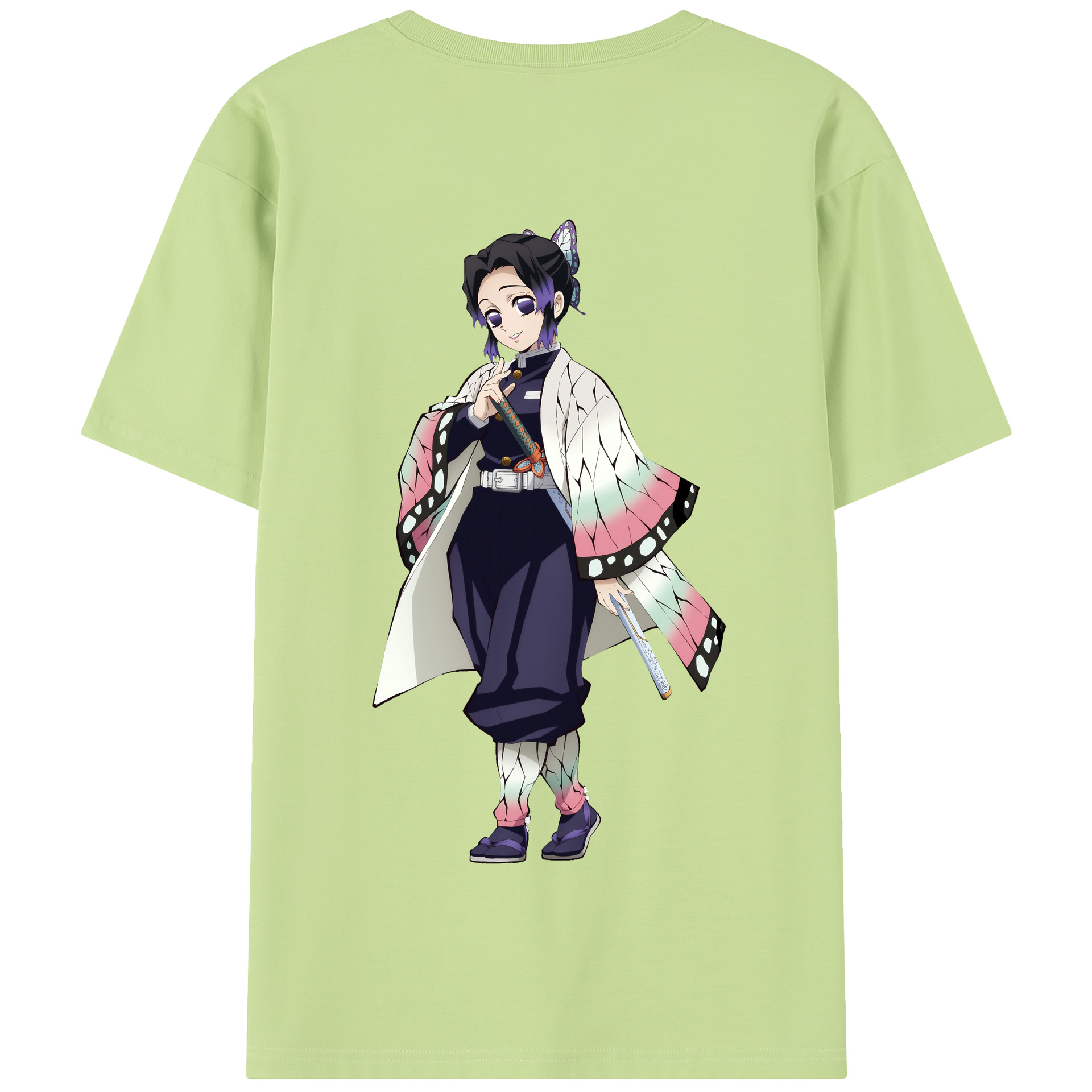 （画像用） 鬼滅の刃（きめつのやいば）蟲柱-胡蝶 しのぶ／こちょう しのぶ Kochou Shinobu 綿100％半袖Tシャツ（背面プリント）